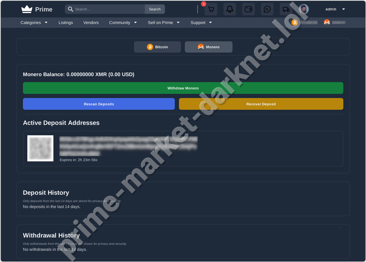 Monero XMR on Prime Darknet Market
